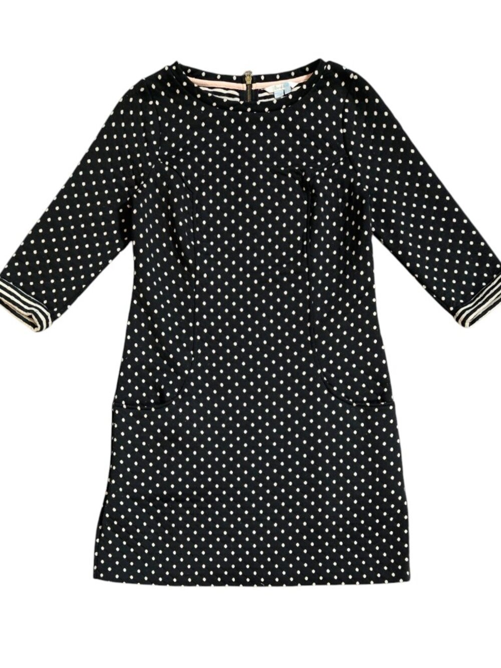 Boden Black White Polka Dot Quilted Dress Pockets Whimsical Retro Look Mod
